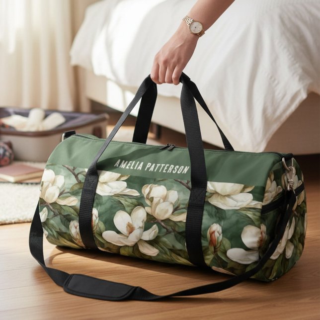 Eleganter, floraler Muster - Personalisierter Name Duffle Bag (Von Creator hochgeladen)