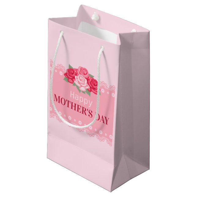 Eleganter floraler Muttertag | Geschenktasche Kleine Geschenktüte (Vorderseite Schrägansicht)
