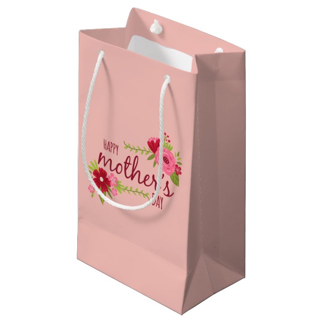 Eleganter floraler Muttertag | Geschenktasche Kleine Geschenktüte (Vorderseite Schrägansicht)