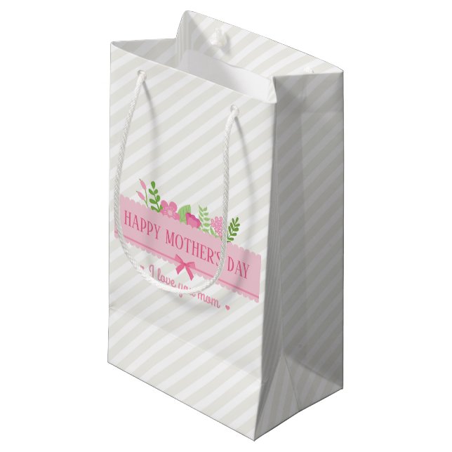 Eleganter floraler Muttertag | Geschenktasche Kleine Geschenktüte (Vorderseite Schrägansicht)