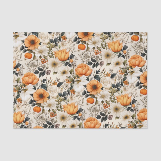 Eleganter floraler Pumpkin Fall Seidenpapier (Vorderseite)