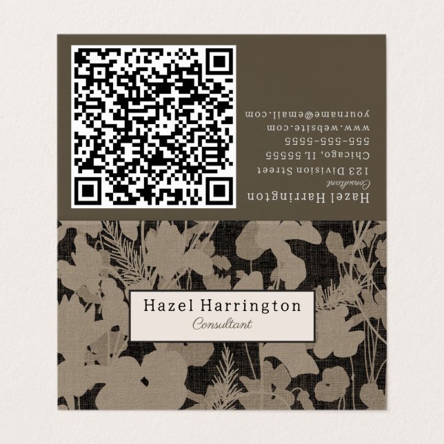 Eleganter floraler QR-Code Falted Business Card Visitenkarten (Außenseite Aufgefaltet)