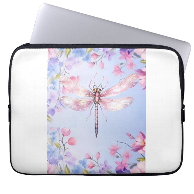 Eleganter floraler Rosa Dragonfly Laptop-Sieb 13" Laptopschutzhülle (Vorderseite)