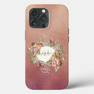 Eleganter floraler rosa Rosen vintage Goldschrift  iPhone 13 Pro Hülle