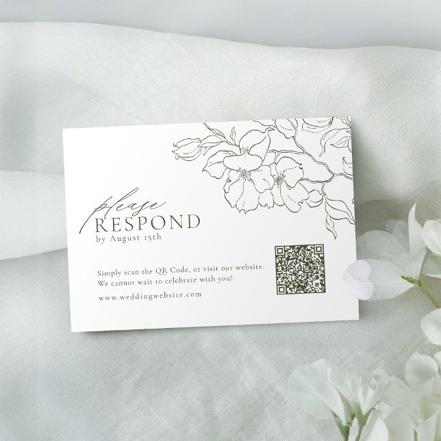 Eleganter floraler Salbei-Hochzeit QR-Code RSVP Karte (Elegant floral sage green wedding QR code RSVP Card)