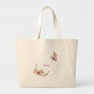Eleganter floraler Schmetterling Roségold – Person Jumbo Stoffbeutel