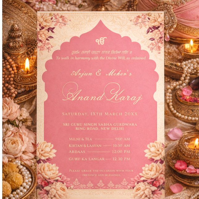 Eleganter Floraler Sikh Anand Karaj Einladung (Von Creator hochgeladen)