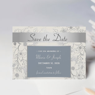 Eleganter Floraler Staubblauer Hochzeitstag Save The Date
