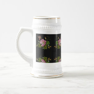 Eleganter floraler Stickereimuster Schwarzer Hinte Bierglas
