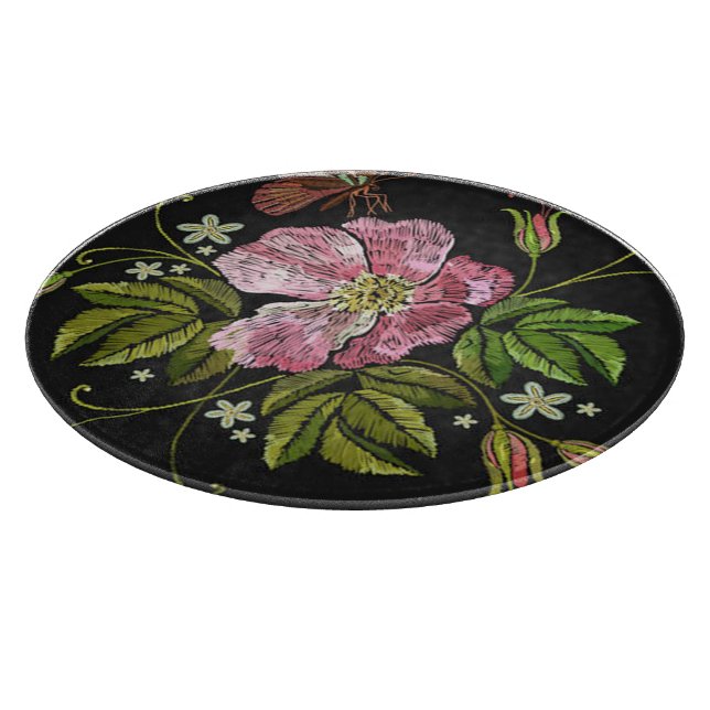 Eleganter floraler Stickereimuster Schwarzer Hinte Schneidebrett (Ecke)