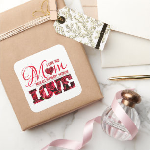 Eleganter floraler Trendy I Liebe You Mama Mütter  Quadratischer Aufkleber