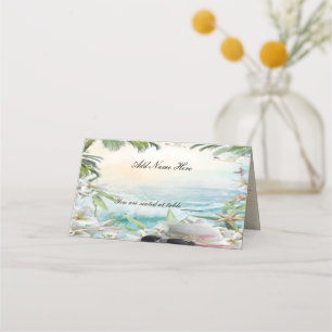 Eleganter floraler tropischer Strand Hochzeitstisc Platzkarte