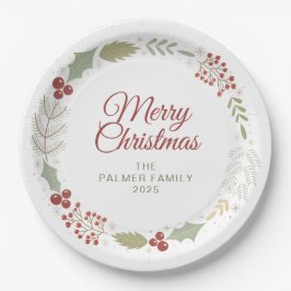 Eleganter floraler Weihnachtskranz Familie benutze Pappteller