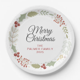 Eleganter floraler Weihnachtskranz Familie Benutze Pappteller