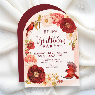 Eleganter floraler Zweig Vogel Geburtstag Einladung