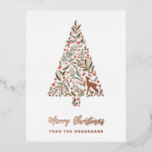 Eleganter Foliage Weihnachtsbaum Kleines Hirsch Folien Feiertagspostkarte