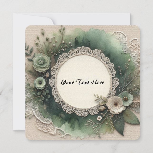 Eleganter Forest Green Frame mit Blume Einladung (Vorderseite)