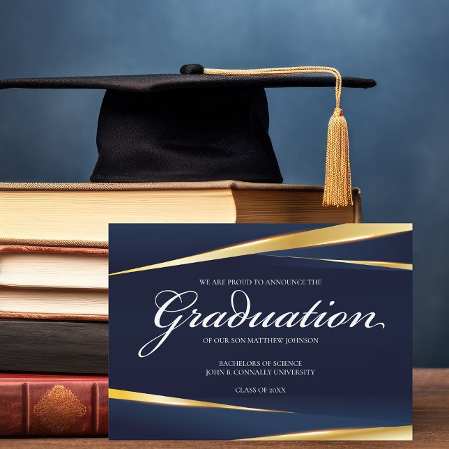 Eleganter formaler Abschluss für Navy Blue Gold Ge Ankündigung (Von Creator hochgeladen)