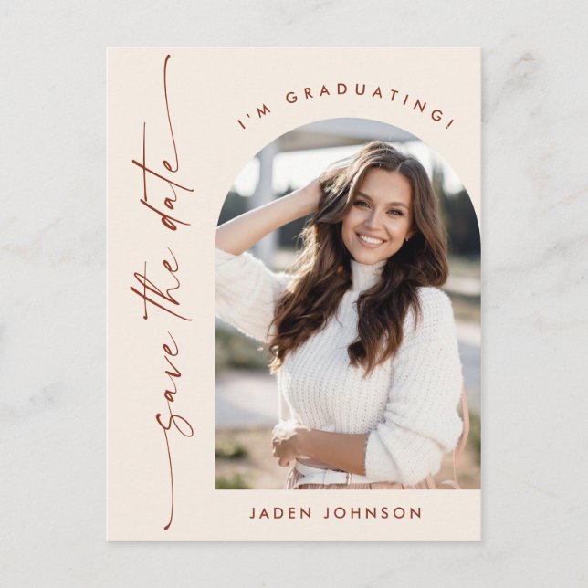 Eleganter Foto Abschluss Save the Date Postkarte (Vorderseite)