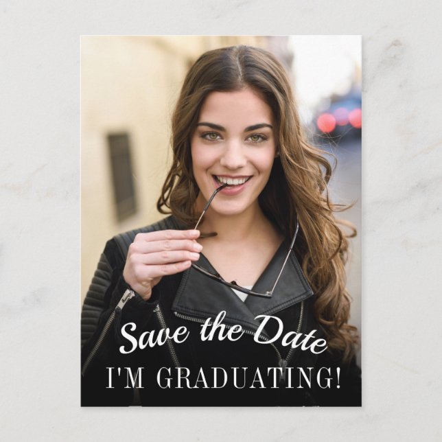 Eleganter Foto Abschluss Save the Date Postkarte (Vorderseite)