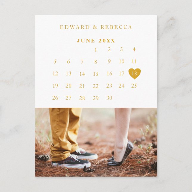Eleganter Foto Kalender Gold Hochzeit Sichern Sie  Ankündigungspostkarte (Vorderseite)