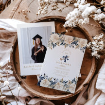 Eleganter Foto Navy Gold Floral Abschluss