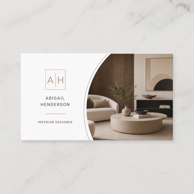 Eleganter Foto-QR-Code-Interior-Designer Visitenkarte (Vorderseite)