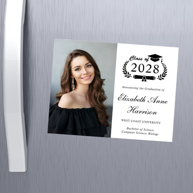 Eleganter Foto Uni-Abschluss Magnetkarte (Share the pride and excitement of your graduate's achievement with friends and family near and far)