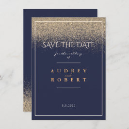 Eleganter Frame Navy Blue Gold Glitzer Hochzeit Save The Date
