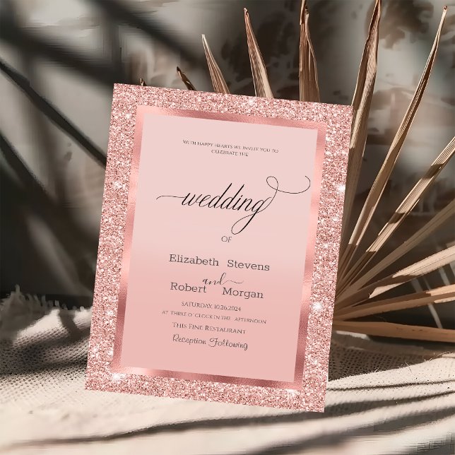 Eleganter Frame Rose Gold Glitzer Einladung (Von Creator hochgeladen)