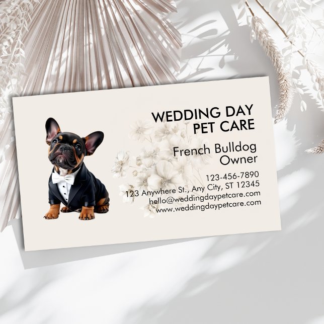 Eleganter französischer Bulldog Hochzeitstag Visitenkarte (Elegant French Bulldog Wedding Day Pet Care Business Card)