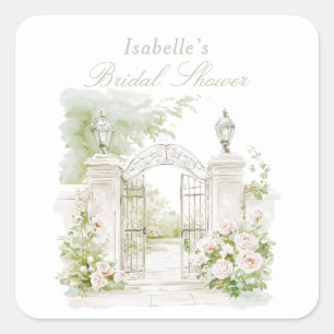 Eleganter französischer Chateau-Pastell-Brautgarte Quadratischer Aufkleber