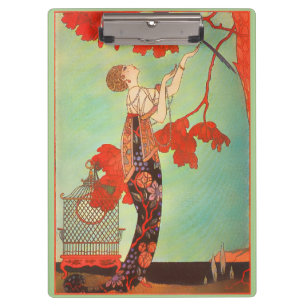 Eleganter französischer Jugendstil Papageien Vogel Klemmbrett