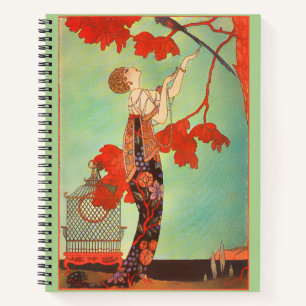 Eleganter französischer Jugendstil Papageien Vogel Notizbuch
