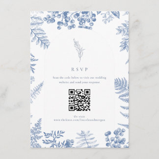 Eleganter französischer QR-Code für Blue Floral We Begleitkarte