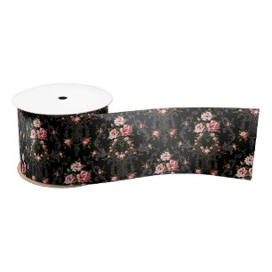 Eleganter französischer Rokoko Floral-Black Hinte Satinband