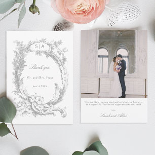 Eleganter französischer Rokoko Floral Dankeskarte