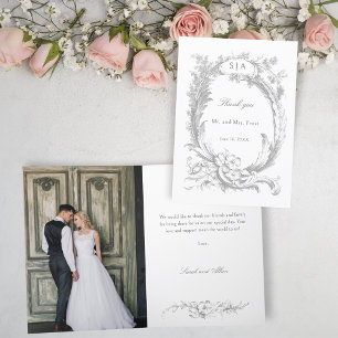 Eleganter französischer Rokoko Floral Dankeskarte