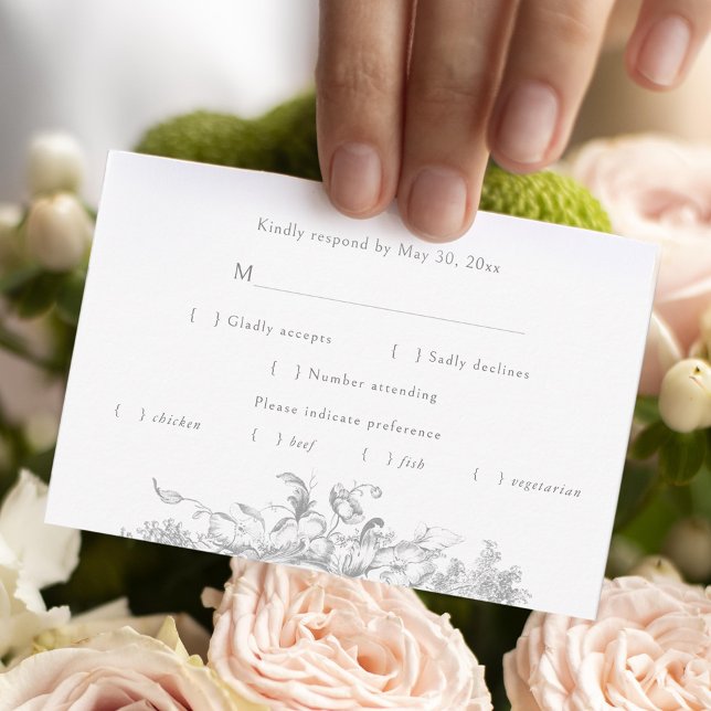 Eleganter französischer Rokoko Floral RSVP Karte (Von Creator hochgeladen)