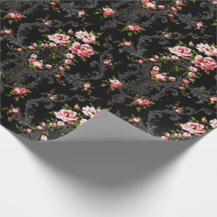 Eleganter französischer Rokoko floral-schwarzer Hi Geschenkpapier
