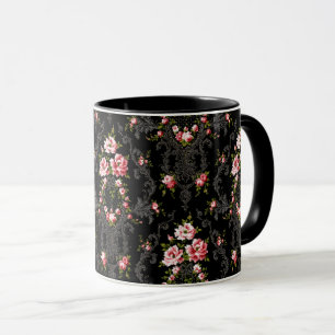 Eleganter französischer Rokoko floral-schwarzer Hi Tasse