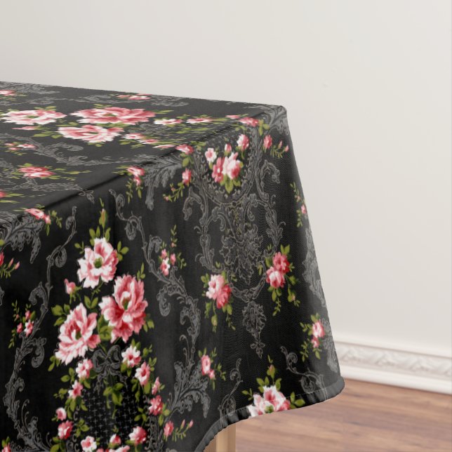 Eleganter französischer Rokoko floral-schwarzer Hi Tischdecke (Beispiel)