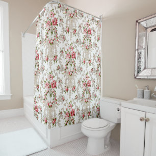 Eleganter französischer Rokoko Floral-White Hinte Duschvorhang
