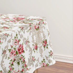 Eleganter französischer Rokoko Floral-White Hinte Tischdecke