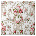Eleganter französischer Rokoko floralweißer Hinter Fliese<br><div class="desc">Eleganter, romantischer und verzierter Vintager französischer Rokoko Stil nahtlos Blumen mit rosa Rosen und dekorativen Scrollwork auf weißem Hintergrund.</div>