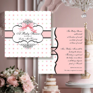 Eleganter französischer Rosa Ribbon Bow Dot Swirl Einladung