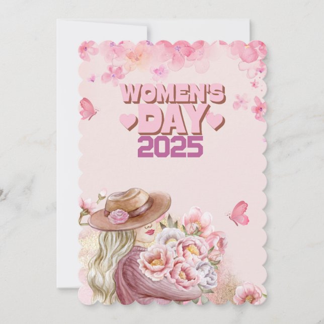Eleganter Frauentag 2025 mit rosa Blumendesign Einladung (Vorderseite)