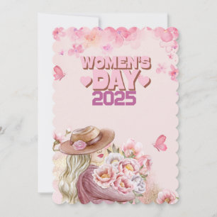 Eleganter Frauentag 2025 mit rosa Blumendesign Einladung
