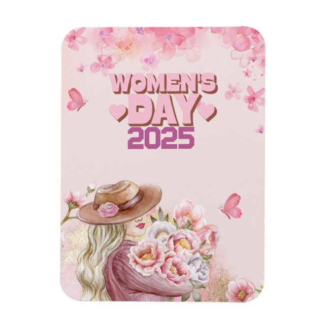 Eleganter Frauentag 2025 mit rosa Blumendesign Magnet (Vertikal)