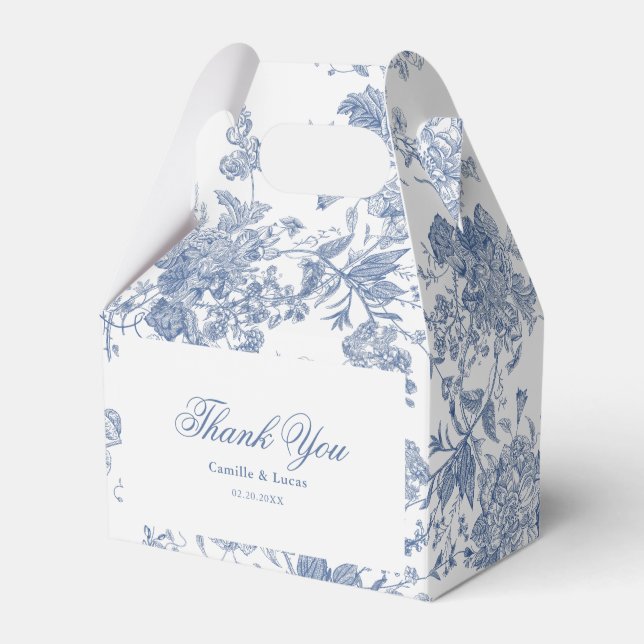 Eleganter French Vintag Blue Floral Jouy Geschenkschachtel (Vorderseite)
